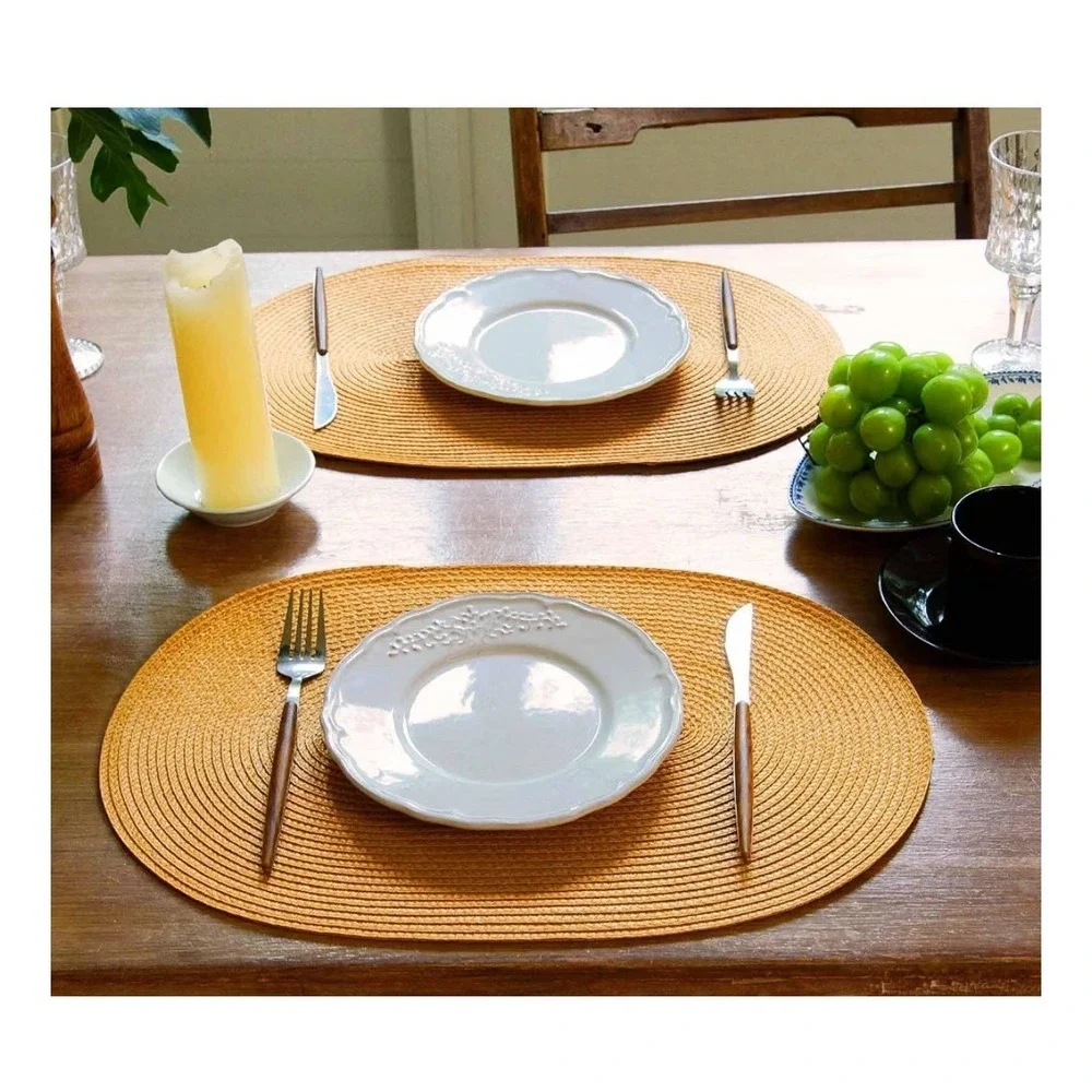 Yellow Braided Oval Placemats Woven Farmhouse Heat Resistant Table Mats Set(4)‎